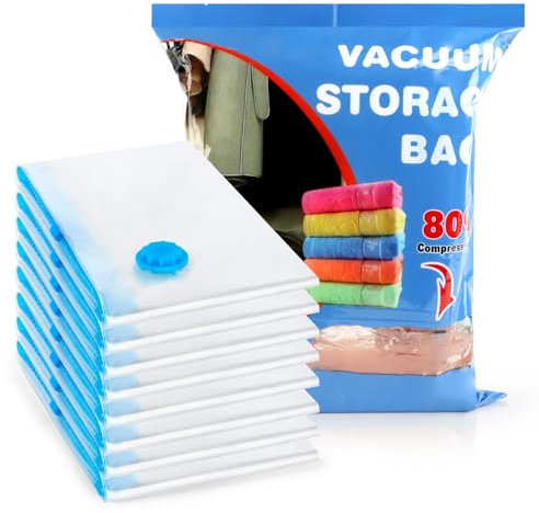 8 STÜCKE Vakuumbeutel für Kleidung, ELEPRUC 80x60cm Reise Aufbewahrungsbeutel, Wiederverwendbar Vacuum Bags for Clothing, Storage Bags Klein für Kleidung Bettdecken Bettwäsche Kissen