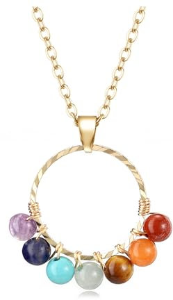 GEHECRST 7 Chakra Heilsteine Kette Kristall Halskette mit Edelsteine Ring Anhänger Einstellbar Kette Reiki Healing Talisman spirituelle Geschenke