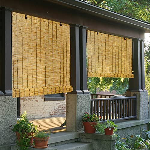 Wetterfeste Außenrollos Vertikaler Sonnenschutz Markise Natürliches Schilf Außenvorhänge Außenrollos für Fenster Terrasse & Balkon Sonnenschutz