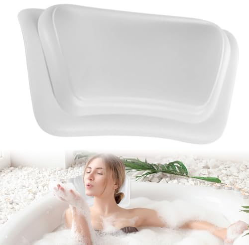 Badewannenkissen mit Saugnäpfen Schwarz,Komfortable Sprudelmatte Badewanne Whirlpool Matte für Jacuzzi, Ergonomisches Nackenkissen für Badewanne, Waschbar Badekissen für Home & Spa (Weiß)