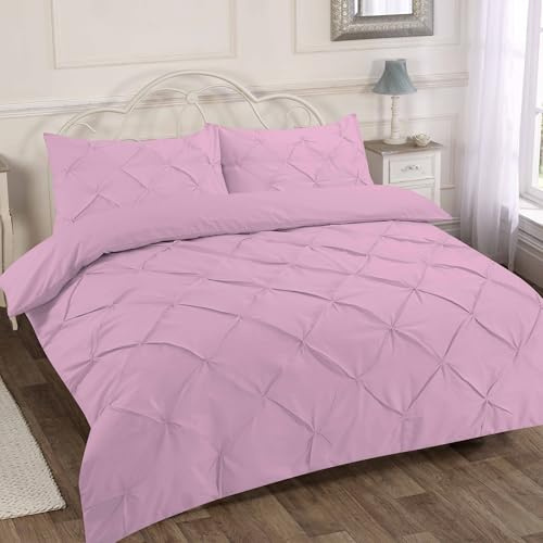 Home Sweet Home UK Pintuck Double Size Duvet Cover Sets Soft PolyCotton Duvet Cover Sets Doublesize With Button Closure Non-Iron Easy Care Bedding With Matching Pillowcases