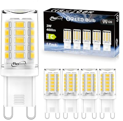 FluxTech G9 LED Bulbs Neutral White 4000K, Energy Class C, 3W (40W/50W Halogen Equivalent), 460 Lumen, Non-Dimmable, 5 Pack