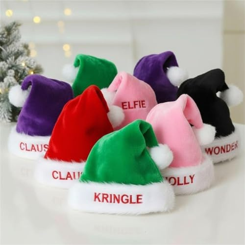 XFZDKJSD Personalisierte bestickte Weihnachtsmütze, individuelle Weihnachtsmütze mit gesticktem Namen für Erwachsene, Weihnachtsmütze (lila)