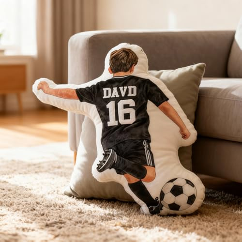 Drawelry Personalisierte Jersey Zierkissen mit Name Nummer Gedruckt Kopfkissen Ballsport Muster Sofa Bett Auto Deko Kissen Geburtstag Geschenk für Familie Freunde Kinder Athlet (Fußball-C)