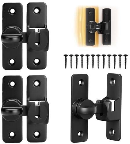 Gykutix 3 Piezas Cerradura Corrediza, Cierre de Puerta Interior, Cerradura de Pestillo en Aleación de Aluminio 90/180 Grados con Cierre Abatible para Cocinas, Graneros, Baños