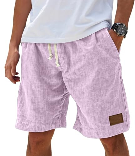Shorts Herren aus Leinen Luftige Einfarbige Lockere Passform Freizeit Kurze Hose Sommer leichte und Bequeme Strandshorts.