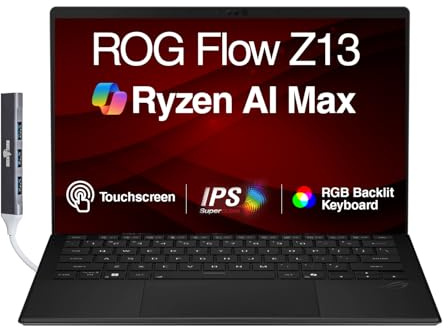 ASUS ROG Flow Z13 AI Gaming 2-in-1 Laptop 13,4 Zoll Touchscreen IPS WQXGA Display (AMD Ryzen AI Max+ 395, 64GB LPDDR5X, 1TB SSD, RGB KB, WiFi 7, Webcam, Win 11 Home) w/DKZ USB Port Expander