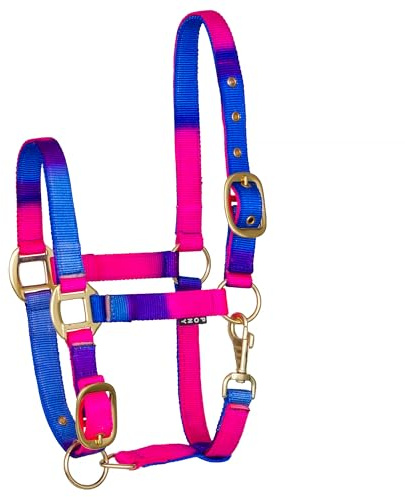Start Halfter für Pferde – verstellbares Pferdehalfter mit Karabiner, strapazierfähig & komfortabel, Stallhalfter für Pony, Cob, Full (Warmblut) (Rosa/Violett/Blau, Pony)