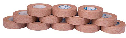 Micropore 3M Sparadrap médical hypoallergénique - Marron clair - 12,5 mm x 9,1 m - Lot de 12 rouleaux