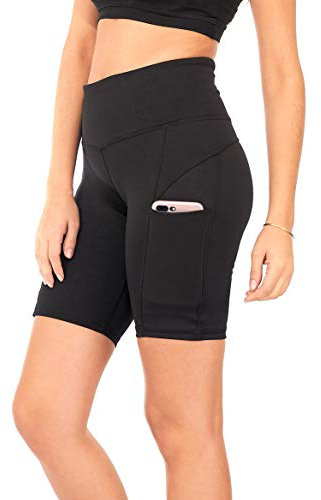 DEAR SPARKLE Yoga-Shorts mit 3 Taschen für Frauen, Workout, hohe Taille, Bauchkontrolle Plus (S4) - Schwarz - XXX-Large