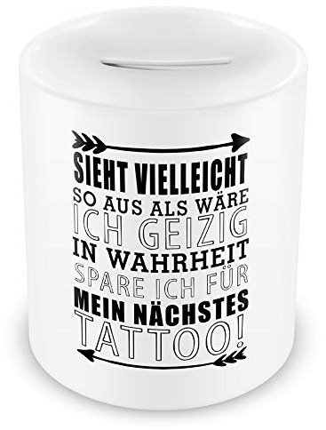 Samunshi® Sparschwein Tattoo Spardose Schwarz Weiß - Ich Spare für Mein Tattoo - als Gutschein Tattoo Geschenkideen Spardose Tattoo Money Witzig