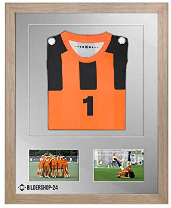 Bildershop-24 Bilderrahmen Trikotrahmen stabil RahmBig Eiche Natur 50 X 70 cm Rahmen für Trikots, Sport Shirts + Passepartout Silber