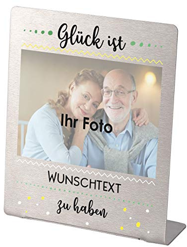 Herz & Heim® Bilderrahmen mit eigenem Foto direkt bedruckt eine schöne Geschenkidee für Ihren Lieblingsmenschen Glück ist
