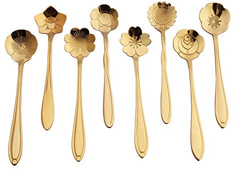 Ototon Cuillères à Café Forme de Fleurs en Acier Inoxydable Cuillères à Dessert Cuillère à Sucre Crème pour Cuisine Pâtisserie Mariage Couverts 8pcs