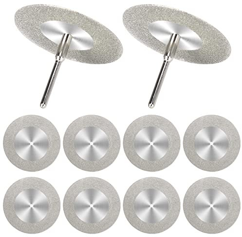 10Pcs 50mm Diamond Cutting Disc Saw Blades With 2Pcs Mandrel 1/8'' Shank, Cut Off Wheel Stone Cutter Discs For Rotary Tool Cutting Polishing Glass Tiles Marble Plastic Jade Stone