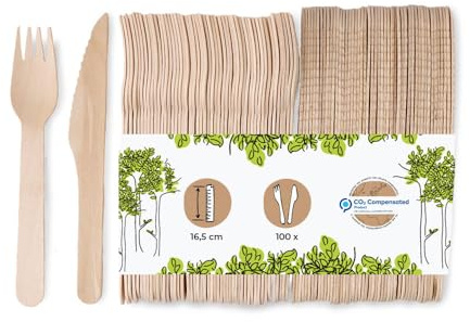 BIOZOYG Einweg-Besteck Set 200tlg. je 100 Messer & Gabel, 16,5 cm | Bio Holzbesteck aus zertifiziert nachhaltiger Forstwirtschaft, stabil & kompostierbar - für Camping, Grillfeier & Events