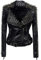 DISSA Damen Schwarz Nieten Lederjacke Kunstleder Bikerjacke mit Reißverschluss,P608,XL