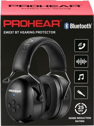 PROHEAR 037 Bluetooth Cuffie Antirumore, Protezione dell'Udito Con la Confezione, SNR 30dB, NRR 25dB per Falciatura, Costruzione, Falegnameria, Nero