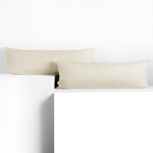 DecoKing 2 Kissenbezüge 40x200 cm Jersey 100% gekämmte Baumwolle Reißverschluss Ecru Amber