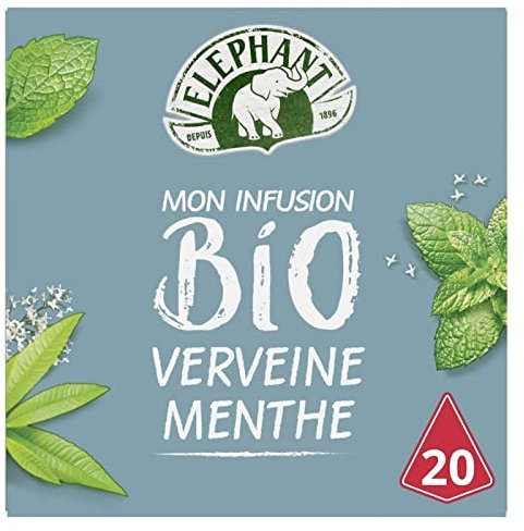 Elephant - Infusión orgánica de verbena, menta y limón, 26 g, 3 unidades