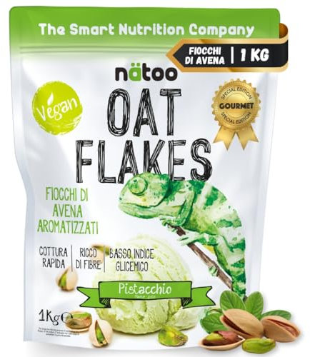 NÄTOO - Fiocchi di avena aromatizzata a basso indice glicemico - Alto contenuto di Fibre - solo 1gr. di Zuccheri - 1Kg di Avena Gusto: Pistacchio
