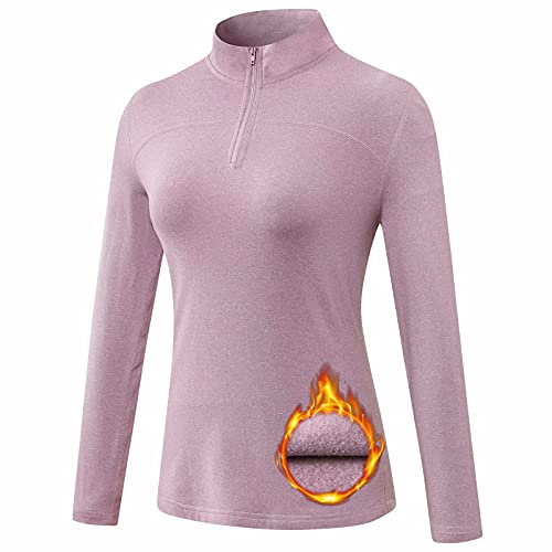 TERODACO Thermal Tops for Womens Half Zip Long Sleeve Running Base Layer Women UPF 50+ Sports Hiking Cycling Ski Underwear,Warm Wicking Quick Dry Lightweight 12523 Pink L