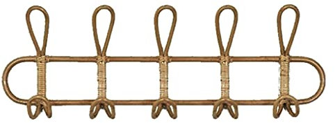 FUNCOCO Porte-manteau mural en rotin rustique de couleur vintage – 5 crochets