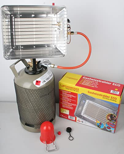 5 kg Propangasflasche Gasflasche Neu leer/ungefüllt Flaschenschlüssel Rothenberger Aufsatz-Heizstrahler 35985 Heizstrahler 4,2 kW Wärmestrahler Gasheizstrahler Piezozündung Schlauch Regler