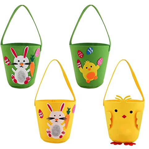 TSLBW 4 Pcs Easter Egg Hunt Baskets Easter Bunny Bags Chick Bag for Eggs Hunting Easter Treat Bag Easter Party Decoration Easter Party Favor Fillers