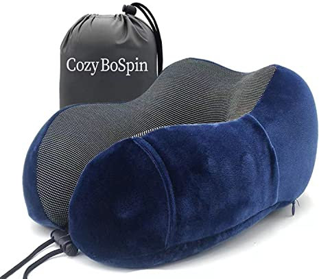 Cozy BoSpin Tragbares Reisekissen – Nackenkissen aus Memory-Schaum, perfekt luxuriös, kompakt und leicht, Schnellpack für Camping, Schlafkissen (Marineblau)