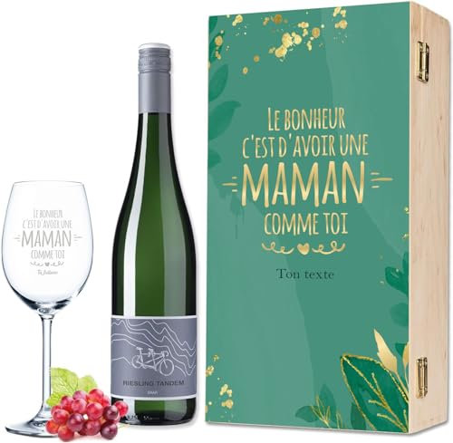GRAVURZEILE Leonardo Weinglas mit Gravur - Glück ist eine Mama wie Dich zu haben - Personalisiert mit Namen inkl. Holzkiste - Geschenk für Mama zum Muttertag & Geburtstag - Farbe: + Holzkiste