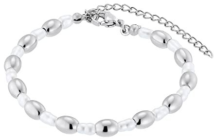 Heideman Armband Maya Damen aus Edelstahl silber farbend poliert Armkette für Frauen mit Perle weiss