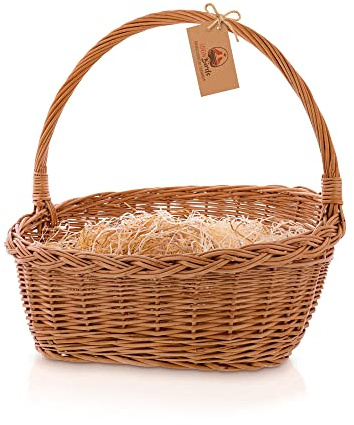 LOVIN Birds Geschenk-Korb Präsent leer mit gratis Holzwolle Durchmesser 30 cm handgefertigt Weide 29 cm Höhe hochwertig braun