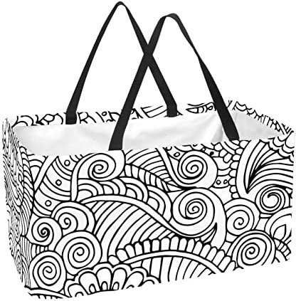 Rechteckiger Einkaufskorb Wäschekörbe Stoff Aufbewahrungsbox Mandala Henna Schwarz Weiß