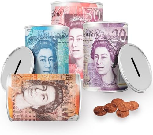 lumous rola Money Tin 1 Pc Sterling Bank Note TIN MONEY BOX Medium (12cmx16cm)-TIN Piggy Bank, Coin Tin, Cash Tin, Savings Tin, Money Can, Birthday Money, Holiday & Christmas Fund (Medium 10 Pound)