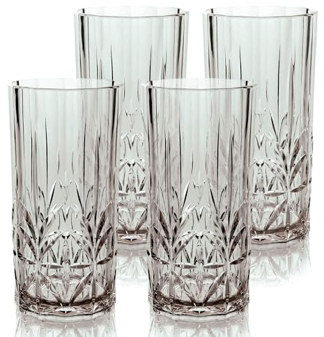 BELLAFORTE Shatterproof Tritan Tall Tumbler, Set of 4, 18oz - Myrtle Beach Drinking Glasses - Unbreakable Plastic Drinking Glasses for Gifting, Parties, New Year - BPA Free - Dishwasher Safe - Gray