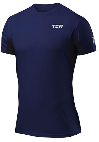 TCA Atomic T-Shirt Quickdry Manches Courtes Tee-Shirt Sport Running & Fitness Pour Homme - Nevy Eclipse (UPF 50+), S