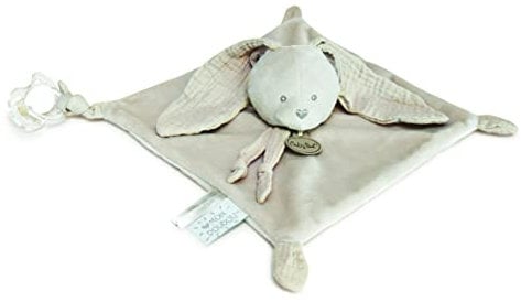 BABY NAT'- Doudou Lapin Plat Attache Tétine Collection Mocca - Peluche Douce Beige - Attache Sucette Intégrée - Idée Cadeau Naissance Bébé Fille ou Garçon - Matière Coton Doux - 25 cm - BN0618