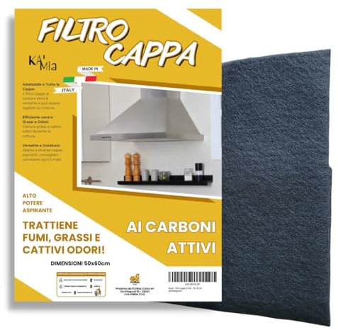 Filtro Cappa Ai Carboni Attivi - universale Adatto a Ogni Cappa, Tagliabile, 50 x 60 cm – autoestinguente