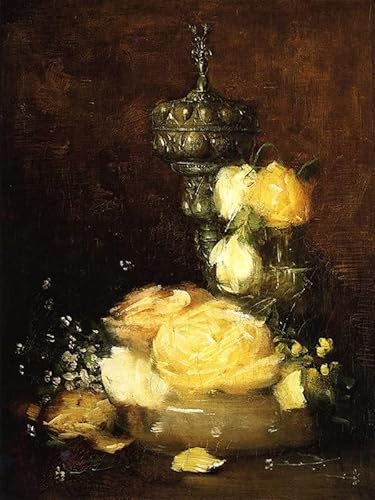 WUIIEN Tableaux sur Toile Image Imprimén Célèbre Calice en argent avec roses par Julian Alden Weir pour la décoration murale 60x90cm