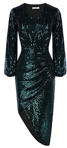 GRACE KARIN Elegantes Damen Bleistiftkleid Party Glitzer Pailletten Abendkleid Dunkelgrün S