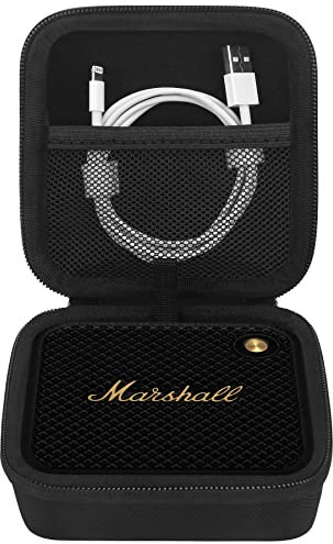 Elonbo Tragetasche für den Marshall Willen/Willen II tragbaren Bluetooth-Sprecher, Reiseetui für drahtlose Lautsprecher mit Aufbewahrungsfunktion, Netztasche passt Ladekabel, Schwarz