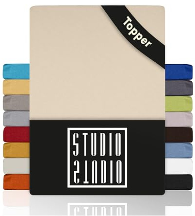 STUDIO Basic Topper Spannbettlaken 100x200cm – Jersey-Spannbetttuch aus 100 % gekämmter Baumwolle – Creme – bügelfrei, elastisch & Oeko-TEX Zertifiziert – für Topper 4–14 cm