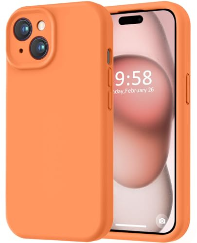 LOVE 3000 Compatible with iPhone 15 Case, [Smooth Silicone Full Coverage Camera] [8ft Drop Protection], Soft Microfiber Lining Full Body Protective Case for Lanyard 6.1 inch - Bright Orange