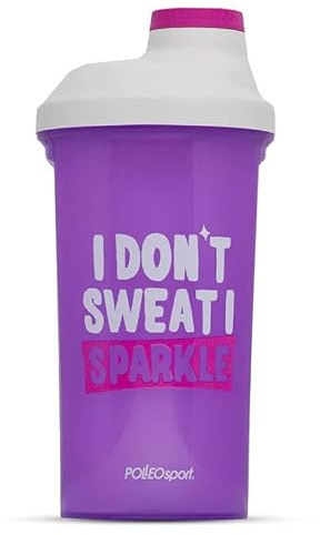 Shieldmixer Don't Sweat I Sparkle Eiweiß Shaker - 600ml - Gym Shaker - Für eiweiß- & Sportgetränke - Shake becher - Trinkflasche - Lila - Defender Classic Protein Shaker
