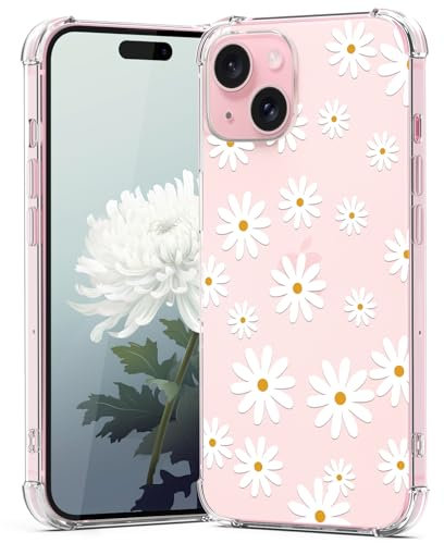 CAROKI for iPhone 15 Clear Case, with Small Daisy Pattern Bumper Protective Shockproof Soft Silicon Cover Case for iPhone 15 6.1 -Small Daisy