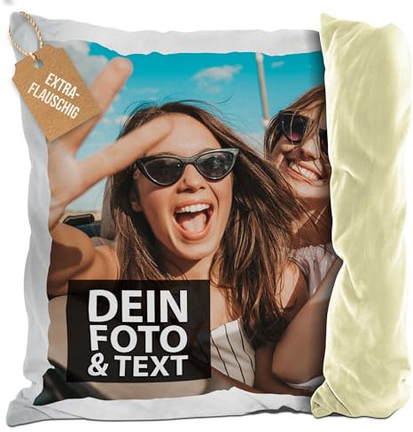 PR Print Royal Flauschigen Fotokissenbezug selbst gestalten - Kissenbezug personalisierbar mit Foto und Wunschtext, Geschenk zum Geburtstag | 40 x 40 cm - flauschig - Rückseite Gelb
