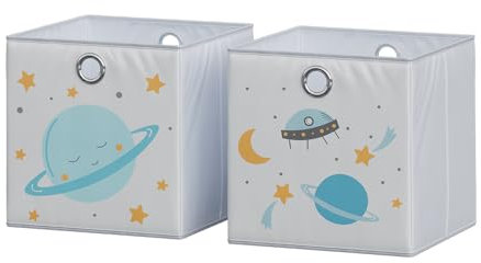 Vicco Faltbox, Regalbox für Kinder, Grau, 30 x 30 cm (Motiv Weltall)
