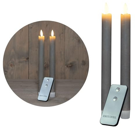 Novaliv Taper Candles LED with Timer Taupe Grey Set of 2 Indoor with Timer Function 6 Hours Real Wax 23 cm Height for Candles 2.2 cm Diameter 2 AAA Batteries LED Taper Candles Flickering Flame Moving