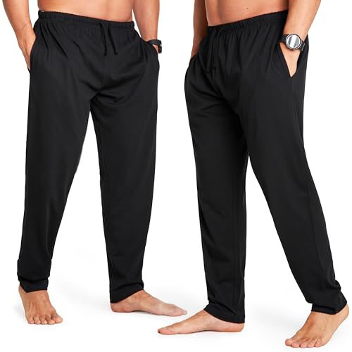 CityComfort Largo Pantalon Pijama con Bolsillos para Hombre, Pack de 2 (XL, Negro/Negro, Cordón de la cintura)